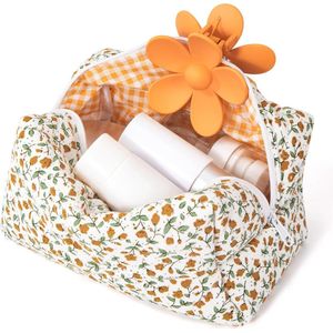 JGS ® Ruime Bloemrijke Cosmetica Tas met Gewatteerd Ontwerp voor Reizen en Dagelijks Gebruik