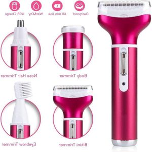 Elektrisch Damesscheerapparaat Haarverwijderaar Set - Pijnloos Epilator - USB Oplaadbaar - 4 Afneembare Hulpstukken - Bikinitrimmer Neushaartrimmer