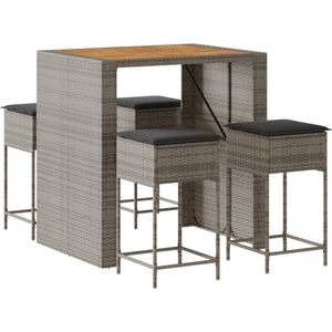 vidaXL Tuinbarset - 5-delig - Poly Rattan - Grijs Tuinbarset - PE-rattan - Acacia Hout - Buitendecoratie - Lounge Set