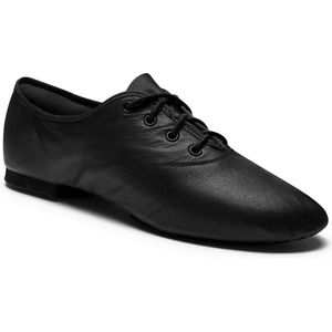 Dancer Dancewear® Jazzschoenen leer | Zwart | Met veters | Zwarte jazz schoenen | 'Oxford' | Met suède splitzool | Maat 41