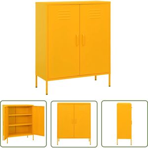 vidaXL Side Table - Opslagkast - Opbergkast 80x35x101,5 cm staal mosterdgeel - Staalkast - Mustard Yellow Furniture - Vintage Storage