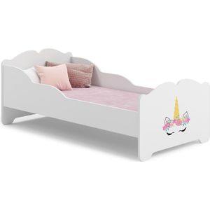 Kinderbed Anna 160x80 met grafische elementen voor kinderen en een matras met lattenbodem