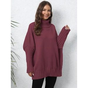 ASTRADAVI Winter Mode - Trui - Dames Gebreide Coltruien - Warme en Stijlvolle Oversized Pullover Sweater - One Size - Wijnrood