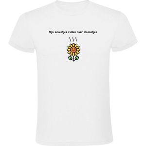 Mijn scheetjes ruiken naar bloemetjes Heren T-shirt - scheet - stinken - bloemen - humor - grappig