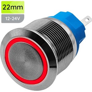 ProRide Metalen Drukschakelaar 12V ON-OFF - 22mm - Aan/uit schakelaar - Spatwaterdicht - 12V/24V - LED Indicatie Rood