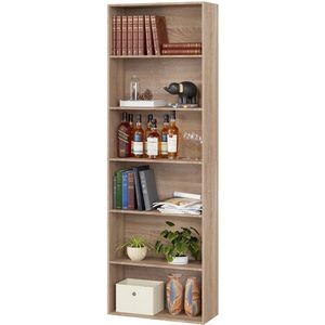 Boekenkast - Kast - Boekenrek - Hoge Kasten - Boekenkasten - 6-Tier - 180 cm Display Rek - Houten Opbergkast voor Woonkamer - Opbergsysteem - Eiken