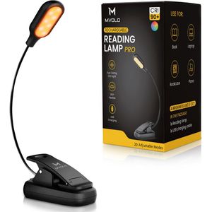 Mvolo Leeslamp met Klem - Leeslamp voor boek - Leeslampje zonder Blauwlicht - Nachtlampje Dimbaar - Amber Licht - USB-oplaadbaar