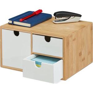 Desk organiser with 3 drawers bamboo MDF - HBD 14.5 x 25 x 20 cm - mini chest of drawers office - nature white.