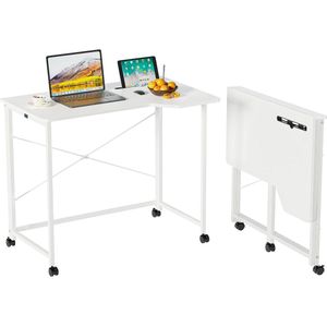Inklapbaar Bureau met Tabletsleuf en Wielen - Mobiele Computertafel voor Thuis