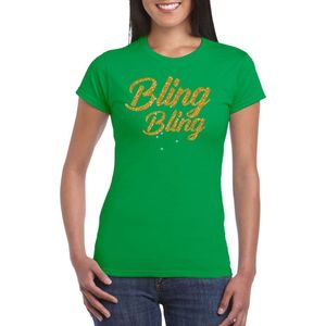 Bellatio Decorations Glitter glamour feest t-shirt dames - bling bling goud - groen XXL