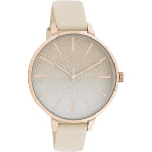 OOZOO Timpieces - rosé goudkleurige horloge met licht taupe leren band - C11030