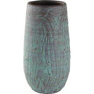 Hoge bloempot/plantenpot vaas van keramiek in de kleur antiek brons/groen met diameter 17 cm en hoogte 30 cm