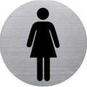 helit pictogram 'de badge' WC dames, rond, zilver