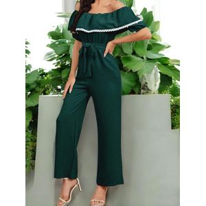 Offshoulder jumpsuit donkergroen XL