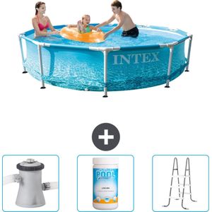 Intex Rond Frame Zwembad - 305 x 76 cm - Waterprint - Inclusief Zwembadfilterpomp - Chloor - Ladder