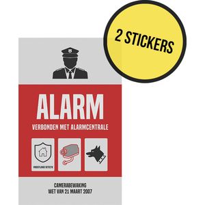 Pictogram/ sticker | ""Alarm - Verbonden met alarmcentrale"" | 19 x 32 cm | Politie | Cameratoezicht | Camerabewaking Wetgeving maart 2007 | CCTV | Nederlands | Waakhond | Raamsticker | Protection | 2 stuks