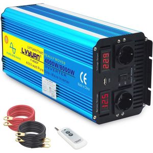 4000W Spanningsomvormer met Afstandsbediening en USB - Zuivere Sinus Inverter voor Auto, Boot, Caravan en Huishoudelijke Apparaten