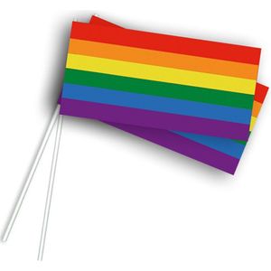 Zwaaivlaggetjes regenboog - Vlaggetjes - Vlag met stok - Pride - 12 x 24 cm - 50 stuks