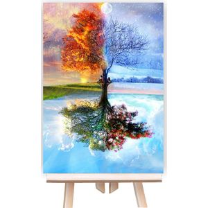 Schilderen Op Nummer Volwassenen - Do It Yourself Paintings - Vier Seizoenen - Zomer - Lente - Herfst - Winter - Boom - Landschap - 40x50 cm - Canvas