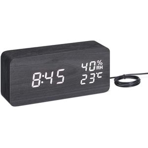 Digitale Wekker met Houtlook – LED Alarmklok met Temperatuur- en Vochtigheidsgraad