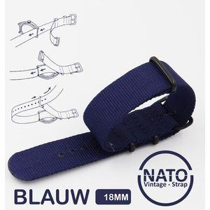 18mm Premium Nato Strap BLAUW met zwarte gesp - Vintage James Bond - Nato Strap collectie - Mannen - Vrouwen - Horlogeband - 18 mm bandbreedte voor oa. Seiko Rolex Omega Casio en Citizen