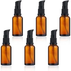 30ml Empty Brown Glass Bottles Refillable with Amber Glass Pump - Set of 6
