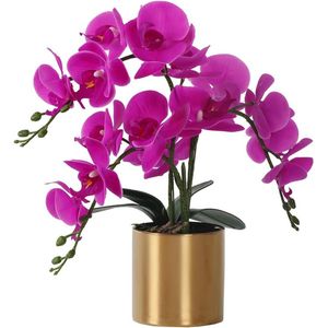 Luxiba - Kunstorchidee met vaas, witte orchidee Bonsai Kunstorchidee Phalaenopsis Plantpotarrangementen voor huisdecoratie (paarse, gouden vaas)