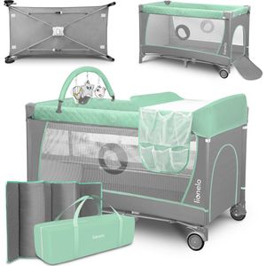 Lionelo Flower Campingbedje - 2in1 - Meegroeibed - Co-sleeper - LockGuard - draagtas - Reisbedje/Box - Praktische Zij-Ingang met Ritssluiting - Hoogwaardige Schuimmatras - Snel Opvouwsysteem - Multifunctionele Box en Reiswieg
