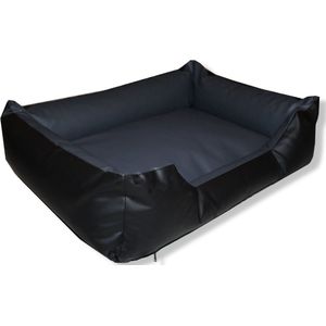 Topmast Lounge Sofa - Hondenmand - 100 x 80 cm - Zwart & Antraciet - Hondenbed - Hondenkussen - Leatherlook