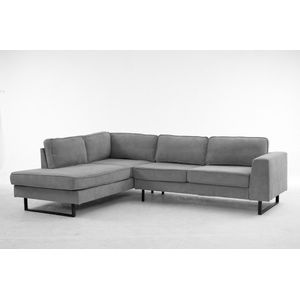 Hoekbank design Puckerto 290cm bank antraciet ribstof hoek loungebank links bankstel