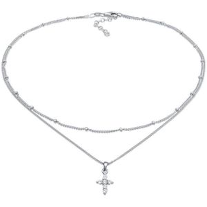 Elli Dames Halsketting Dames Choker Laagje Kruis Hanger met Zirkonia in 925 sterling zilver