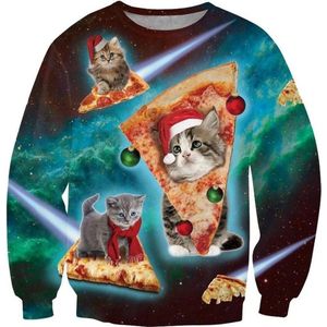 Kat, pizza en kerst Foute kersttrui Maat: XL
