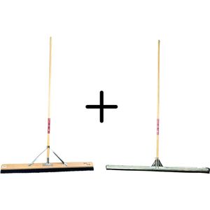 Synx Tools Paardenhaar 80 cm + Vloertrekker 100 cm - Bezem zacht met Steel 150 cm - Trekker met steel 150cm - Waterkeerrand