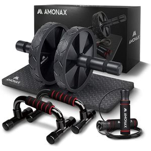 Amonax fitnessapparatuur - krachtraining - home workout - AB roller wheel - springtouw - push up handvat - buikspieren - thuis trainen - fitness