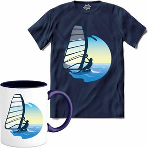 Windsurfer | Wind zeilen - Boot - Zeilboot - T-Shirt met mok - Unisex - Navy Blue - Maat L