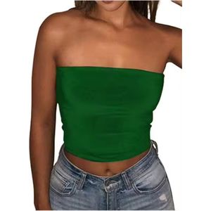 ASTRADAVI Casual Wear - Dames Tube Top - Strapless Bandeau Crop Top - One Size (S/M) - Groen