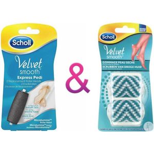 Skin Scrub navulling rollers + Scholl Velvet Smooth Verwisselbare Roller- Navulling - Extra Fijn-2 stuks- Scholl - Exfoliatie Roller Voeten En Benen 2 Stuks-Eelverwijderaar- Voetverzorging – Huidverzorging- Scholl Velvet Smooth.