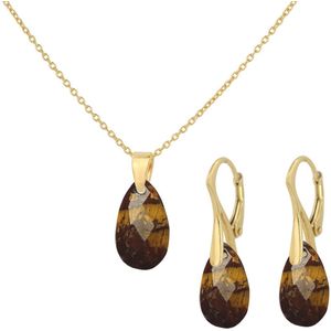 ARLIZI 2258 Sieraden set tijgeroog druppel hanger - verguld