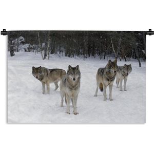 Wandkleed Wolven - Roedel wolven in Canada Wandkleed katoen 90x60 cm - Wandtapijt met foto