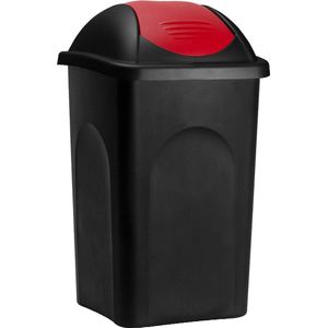 Afvalbak Vuilnisbak Klap Deksel 60 Liter Vuilnis Bak Afval Container Kunststof Keuken Prullenbak Huis (Zwart-Rood)