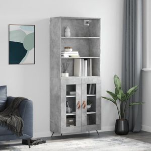 The Living Store Opbergkast - Betongrijs - 69.5 x 34 x 180 cm - Duurzaam hout - Metalen voeten