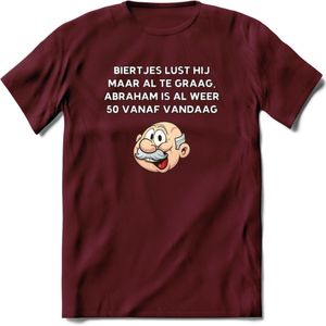 Biertjes lust hij maar al te graag T-Shirt | Grappig Abraham 50 Jaar Verjaardag Kleding Cadeau | Dames – Heren - Burgundy - S