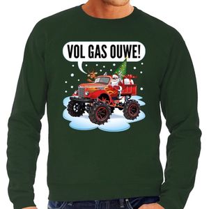 Grote maten foute Kersttrui / sweater - Santa op monstertruck / truck - vol gas ouwe - groen voor heren - kerstkleding / kerst outfit XXXXL