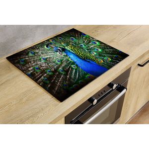 Inductiebeschermer - Blauwe Pauw - 75x55 cm - Inductiebeschermer - Inductie Afdekplaat Kookplaat - Inductie Mat - Anti-Slip - Keuken Decoratie - Keuken Accessoires