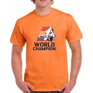 Max world champion T-shirt - Uniseks T-Shirt - Oranje - Maat S - Korte mouwen - Ronde hals - Normale pasvorm - Formule 1 - Verstappen - Voor mannen & vrouwen - Kado -