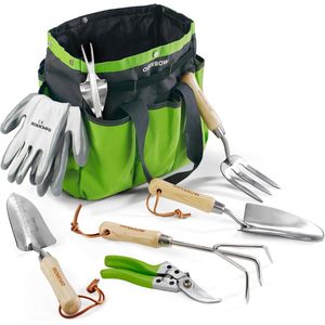Tuingereedschapset 8-in-1 met opbergtas van roestvrij staal en houten handvat bloemschaar tuinklauw handgrubber - Cadeau voor tuinders en tuiniers Tuinset