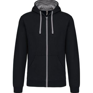 Kariban Herensweater met rits en capuchon in contrasterende kleur K466 - Black / Fine Grey - S