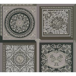 MEDUSA HOOFD"" SATIJN GLANZEND BAROK BEHANG | Design - zilver zwart grijs - A.S. Création Versace 5