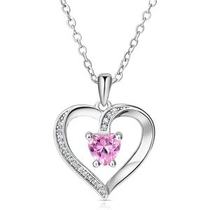 Juwelium Roze Hart Ketting Verstelbaar 45 tot 50 cm Inclusief Luxe Houten Sieradendoos met Verlichting