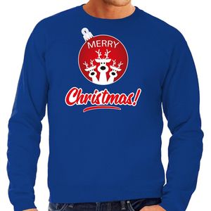 Rendier Kerstbal sweater / Kerst trui Merry Christmas blauw voor heren - Kerstkleding / Christmas outfit L